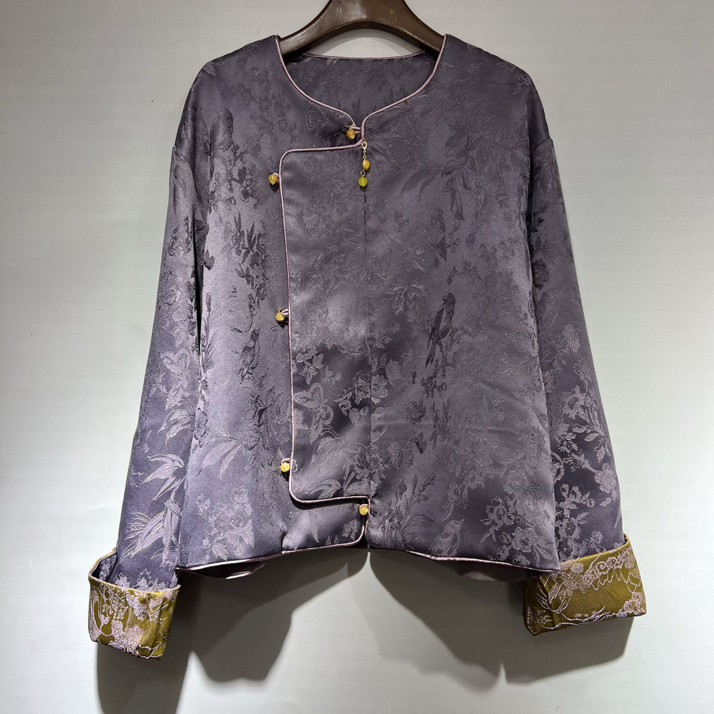新中式外套紫色国风开衫外套女2025春秋新款高端气质百搭衬衫上衣