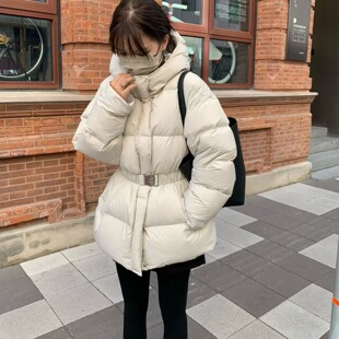 2026年冬季新款收腰系带连帽棉服韩版气质加厚保暖面包服