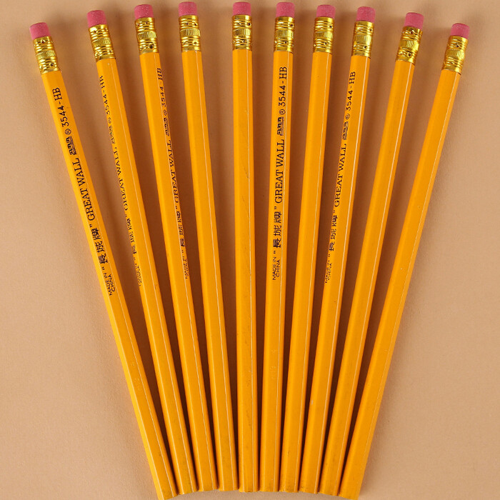 木头铅笔办公用品书写铅笔批发超王六棱黄杆带橡皮头hb小学生铅笔