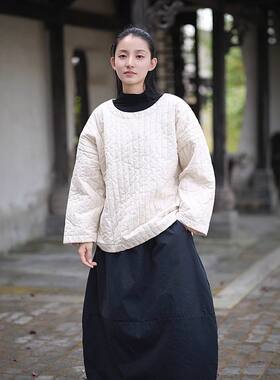 棉绗缝复古夹棉棉衣套头女式宽松手工棉服外套均码文艺范大码女装