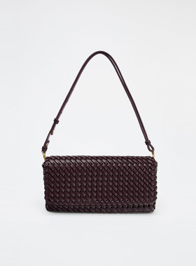 ZA2025春夏新品女包时尚复古绛红色翻盖长款小方包斜挎手提编织包