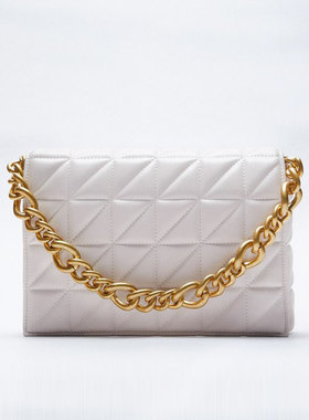 Z家女包2024春季新款白色大容量菱格金属链条包通勤百搭单肩包潮