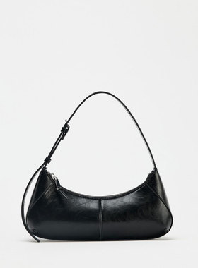 ZA2025新款时尚百搭黑色加长版缉线饰拉链单肩包潮简约休闲腋下包