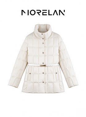 Morelan冬季新款时尚百搭立领收腰显瘦保暖中长款羽绒服女款-8620