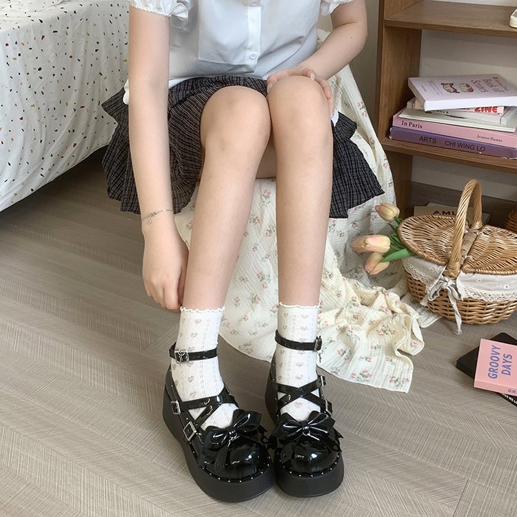 Demonia PUNK甜酷松糕厚底小皮鞋女2025新款夏季日系蝴蝶结单鞋子
