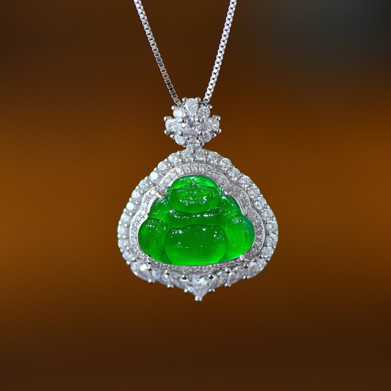 豪华925纯银吊坠空托时尚男女款弥勒佛公镶嵌DIY蜜蜡松石玉石翡翠