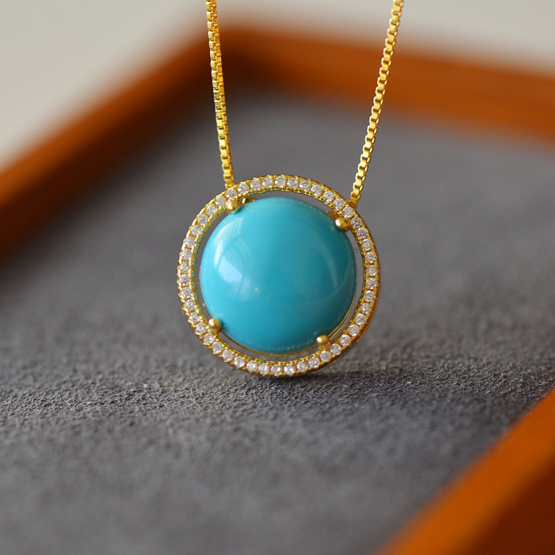 S925纯银吊坠空托时尚女款四爪奢华圆形14*14DIY蜜蜡松石玉石镶嵌