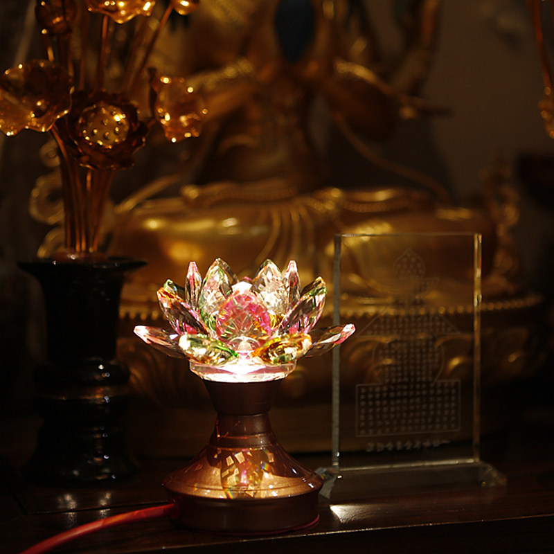 家用佛堂供佛观音财神七彩水晶莲花灯led节能插电长明灯供灯摆件