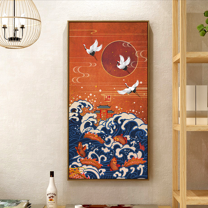 日式浮世绘海浪装饰画日本仙鹤图玄关挂画和风居酒屋餐厅壁画