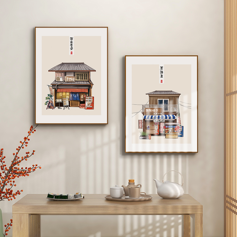 日式便利店街景装饰画日系日本餐厅饭厅挂画玄关过道居酒屋壁画图片