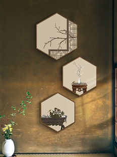 新中式民宿楼梯口转角装饰画禅意茶室玄关过道挂画背景墙面壁画