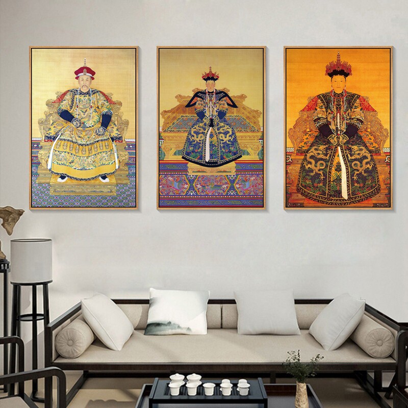 皇帝画像清朝宫廷画康熙雍正乾隆壁画皇后装饰画客厅书房龙袍挂画