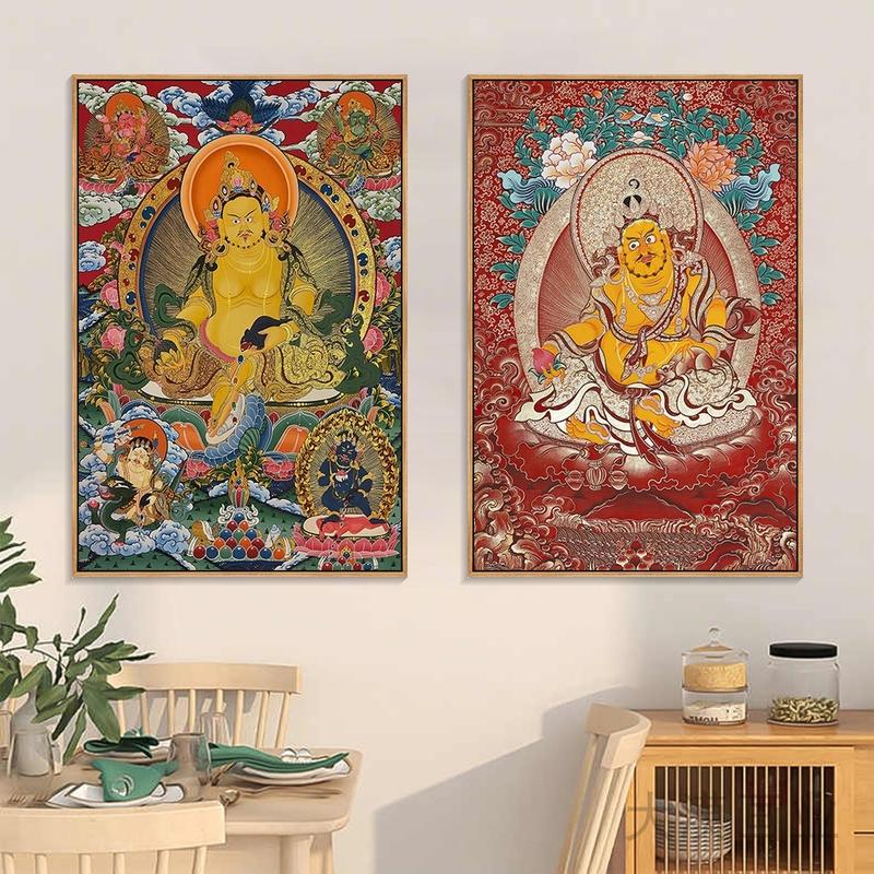 唐卡挂画五色黄财神装饰画藏式佛像财神爷客厅茶室办公室招财壁画