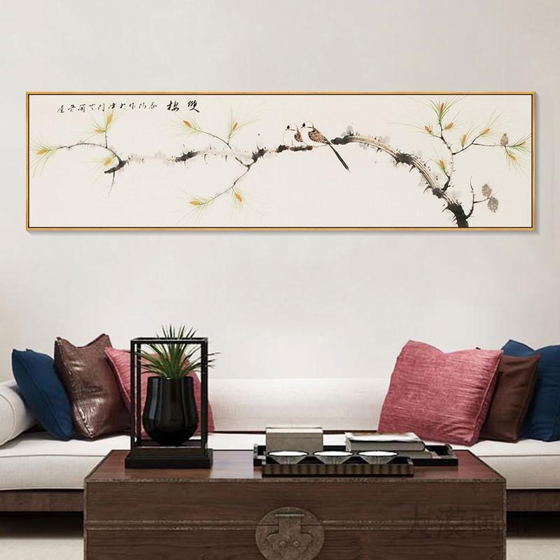 客厅花鸟装饰画卧室床头挂画新中式水墨横幅酒店民宿房间壁画国画