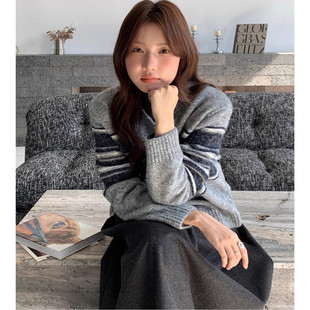 费尔岛绵羊毛针织开衫女秋冬新款圆领时髦百搭通勤女装上衣外套