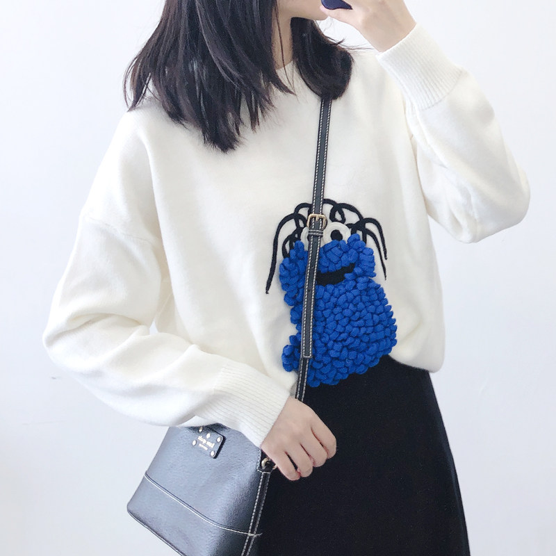 立體刺繡芝麻街 複古減齡小怪獸中長款套頭大毛衣 圓領針織衫女裝在類目 女裝/女士精品, 毛衣中 - 來自Buy2taobao.com提供專業的淘寶代購服務