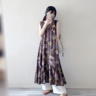 夏孕妇长裙有口袋可外穿妈妈裙人造棉 棉绸连衣裙2025新款 大码 无袖