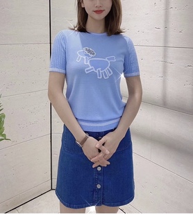 2023年商场同款品牌女装春夏新款女刺绣针织冰丝短袖T恤