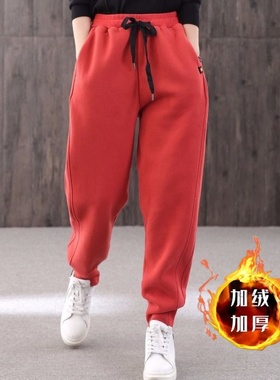 运动卫裤女2025加绒加厚新款韩版纯棉保暖休闲哈伦裤宽松女士长裤