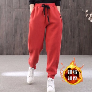 运动卫裤女2025加绒加厚新款韩版纯棉保暖休闲哈伦裤宽松女士长裤