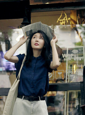 短袖衬衫女2025春季新款文艺高级感衬衣设计感小众大码别致上衣潮