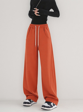 美式宽松休闲弯刀卫裤女秋季新款南瓜橘色高腰窄版阔腿拖地香蕉裤