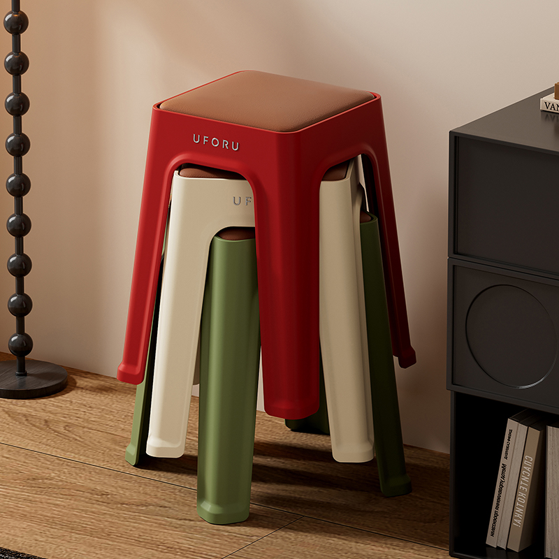 皮革塑料凳家用加厚可叠放客厅餐桌凳高级防滑简约结实耐用凳子