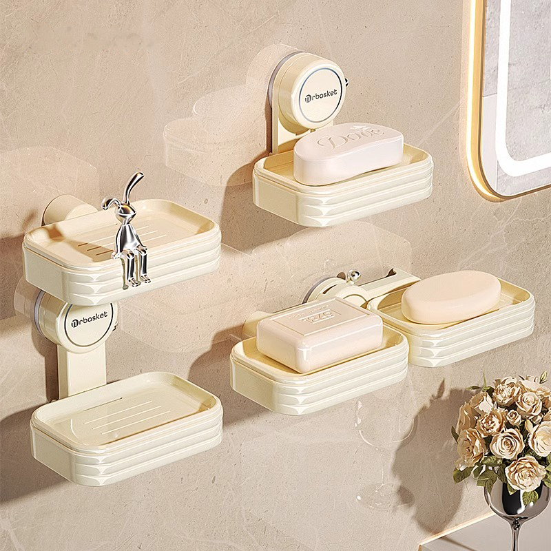 肥皂盒吸盘双层壁挂免打孔沥水海绵学生宿舍家用厕所置物架香皂盒