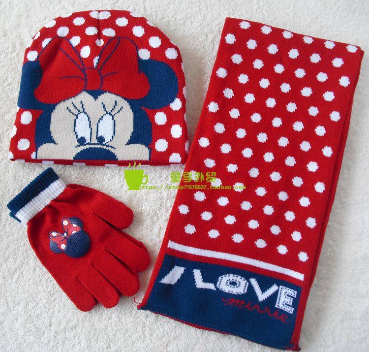 儿童米妮帽子围巾手套女孩秋冬季