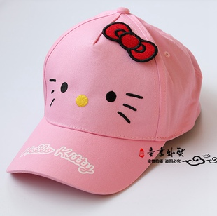 全棉女童帽子儿童纯棉凯蒂猫遮阳帽小女孩子学生鸭舌太阳帽旅游帽