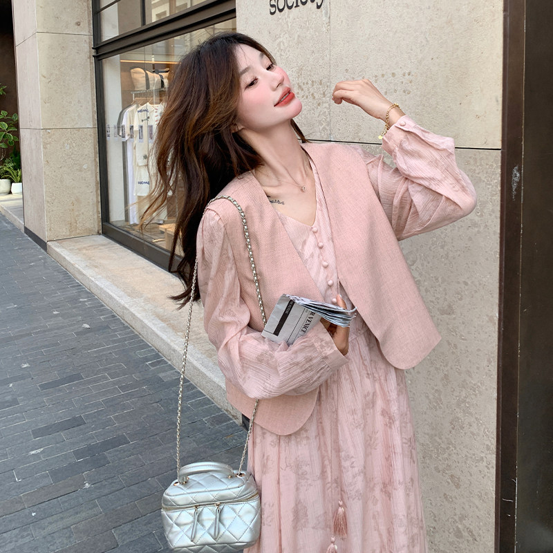 【大货】粉色马甲+连衣裙两件套装A562-P145控208，女装套装/套裙，浙宝228