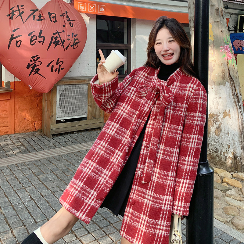 【现货】A字版红格子呢大衣毛呢外套228-A575-P185控278,女装毛呢外套,浙宝228