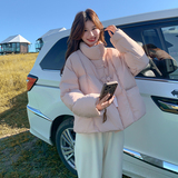 【新品】奶fufu粉色盘扣立领加厚羽绒服B228-A654-P250控368，女装羽绒服，浙宝228