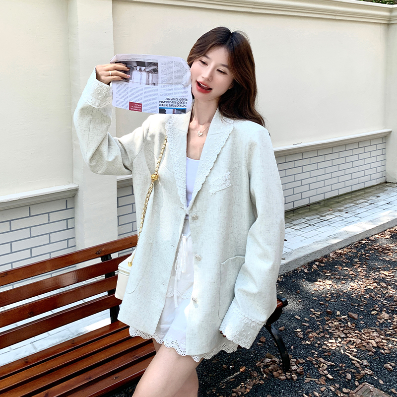 【现货】2025蕾丝拼接温柔风西装外套228-A646-P150控218，女装西装，浙宝228
