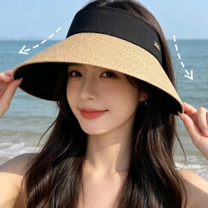 大帽檐空顶草帽女夏季防紫外线遮阳帽显脸小度假防晒太阳帽