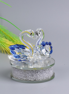 蓝色水晶天鹅爱心摆件生日礼物