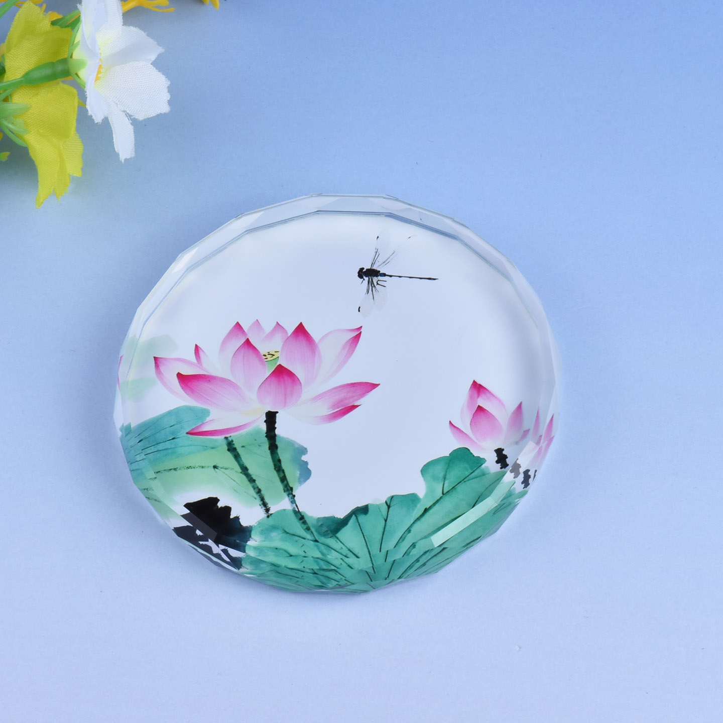 水晶玻璃荷花蜻蜓书法镇纸