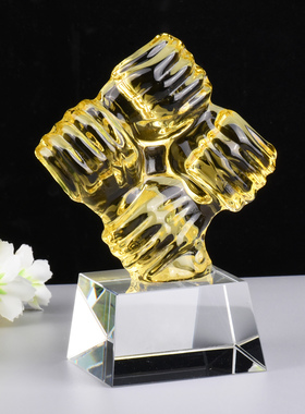 人造水晶商务握手合作桌面摆件