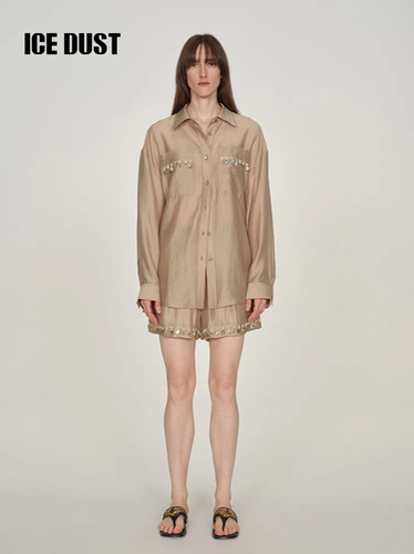 ICEDUST 织带装饰衬衫女25PF系列夏季薄款宽松长袖设计感上衣衬衣