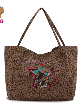 SFSG 复古派对系列2025年秋新款豹纹通勤帆布单肩包女