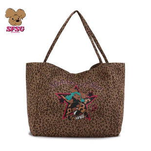 SFSG 复古派对系列2025年秋新款豹纹通勤帆布单肩包女