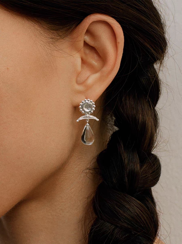 BIAS GUIDE 风吟小花天然白水晶设计师原创耳坠S925女纯银饰耳钉