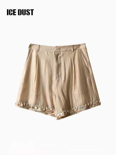 ICEDUST 贝壳织带装饰短裤女25PF系列夏季薄款肌理感宽松休闲裤子