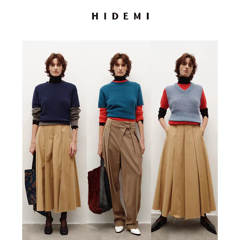 HIDEMI【董生活同款】进口澳洲美利奴羊毛纱线极简圆领短袖毛衣
