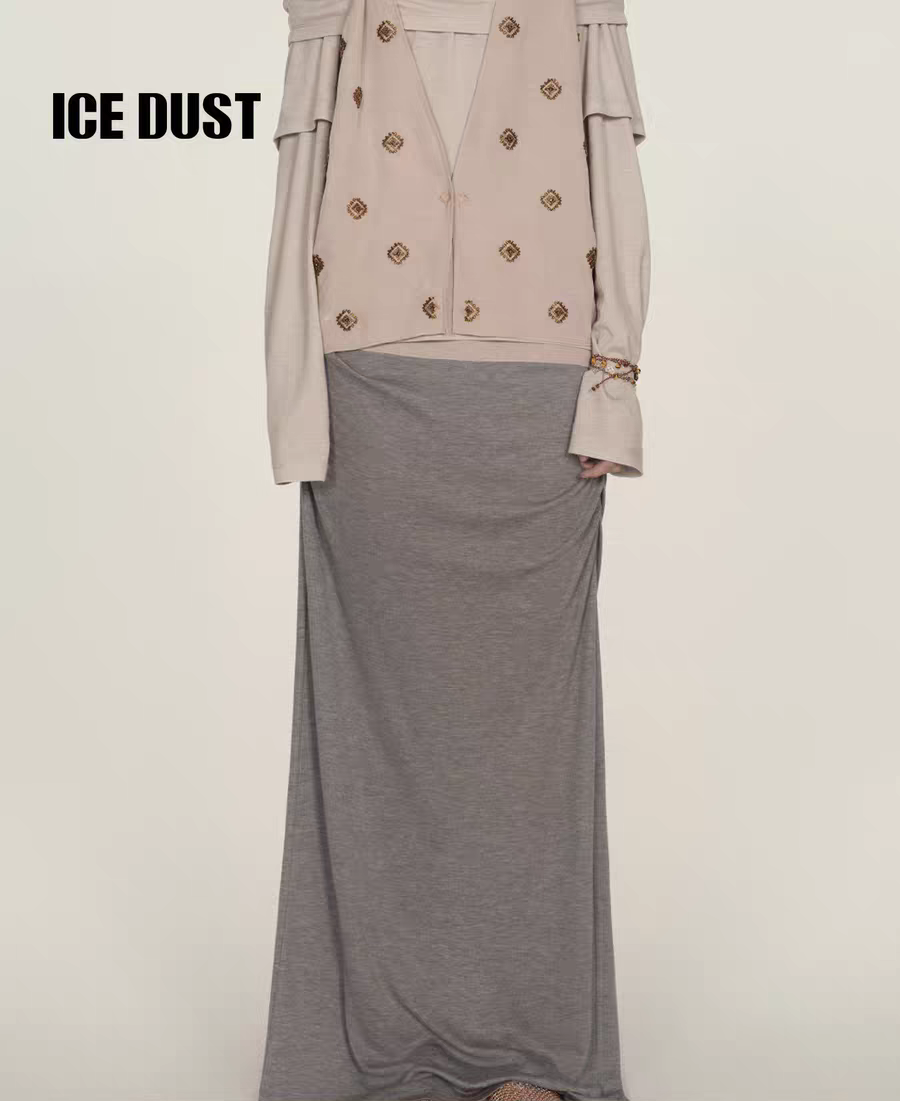 ICEDUST 钉珠绑带半身裙女25PF系列夏季针织设计感修身显瘦长裙子