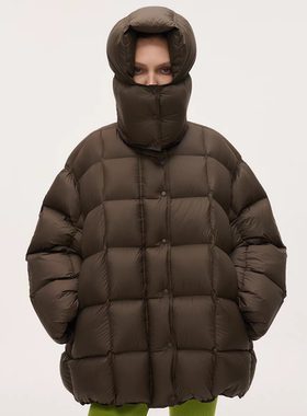 SYUGNA 25秋冬新品 立领方格廓形可拆卸带帽鹅绒保暖羽绒服