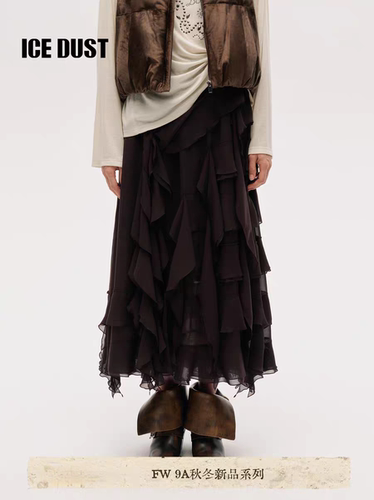 ICEDUST层叠荷叶边半身裙女25FW秋冬季新款法式高级设计感A字裙子