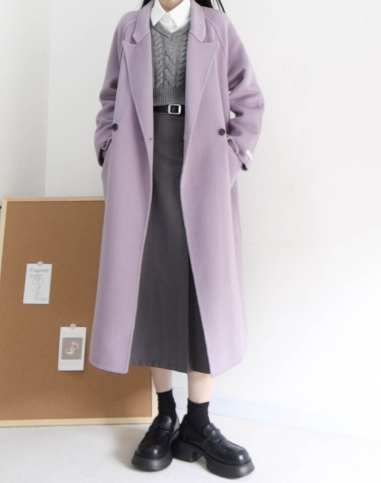 【7折清仓】野原白薰衣草紫香芋紫双面呢长款双面羊绒大衣