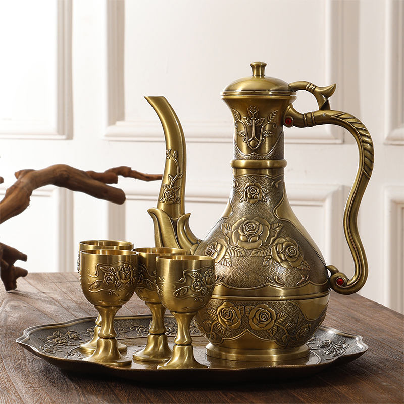 【一壶12杯】红酒具套装工艺欧式铜酒壶古典送礼摆件高档家用中式