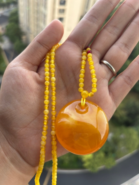 天然蜜蜡吊坠毛衣项链琥珀蜜蜡平安扣男女款挂件饰品鸡油黄老蜜蜡